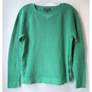 Vtg Lauren Ralph Lauren Waffle Knit Top Large Green Thermal Preppy Y2K
